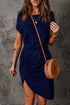 Side Shirring Short Sleeve Mini Dress
