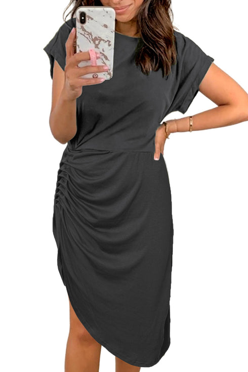 Side Shirring Short Sleeve Mini Dress
