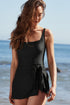 Side Tied Waist Square Neck Adjustable Straps A-line One Piece Swim Dress
