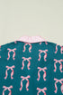 Silky Ribbon Bow Print Long Sleeve And Shorts Pajama Set