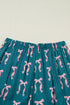 Silky Ribbon Bow Print Long Sleeve And Shorts Pajama Set