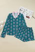 Silky Ribbon Bow Print Long Sleeve And Shorts Pajama Set