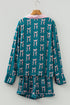 Silky Ribbon Bow Print Long Sleeve And Shorts Pajama Set
