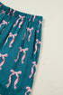 Silky Ribbon Bow Print Long Sleeve And Shorts Pajama Set