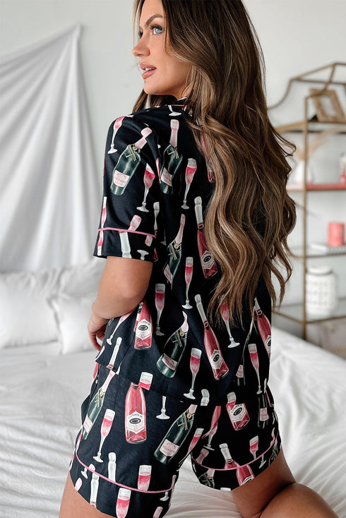 Silky Satin Button Down Short Sleeve Pajama Set