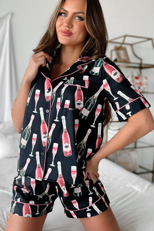 Silky Satin Button Down Short Sleeve Pajama Set