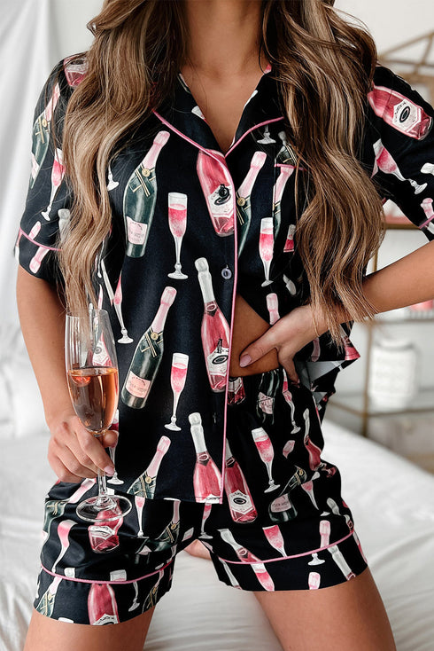 Silky Satin Button Down Short Sleeve Pajama Set