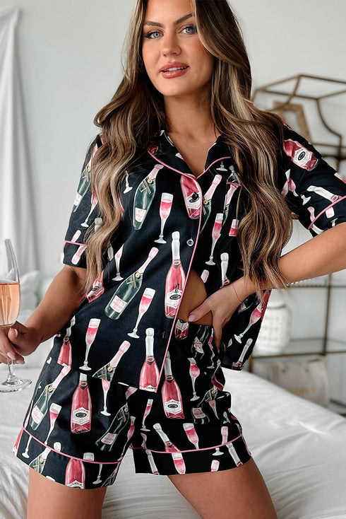 Silky Satin Button Down Short Sleeve Pajama Set