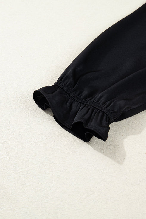 Silky Satin Split Neck Tiered Ruffle Sleeve Maxi Dress