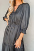Silky Satin Split Neck Tiered Ruffle Sleeve Maxi Dress