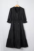 Silky Satin Split Neck Tiered Ruffle Sleeve Maxi Dress