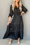 Silky Satin Split Neck Tiered Ruffle Sleeve Maxi Dress