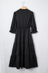 Silky Satin Split Neck Tiered Ruffle Sleeve Maxi Dress