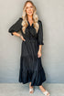 Silky Satin Split Neck Tiered Ruffle Sleeve Maxi Dress
