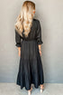 Silky Satin Split Neck Tiered Ruffle Sleeve Maxi Dress