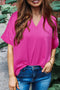 Silky Satin V Neck Dolman Sleeve Relaxed Blouse