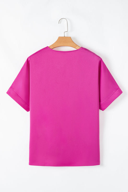 Silky Satin V Neck Dolman Sleeve Relaxed Blouse
