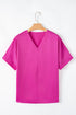 Silky Satin V Neck Dolman Sleeve Relaxed Blouse