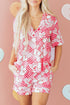 Silky Viscose Heart Print Button Front Pajama Set