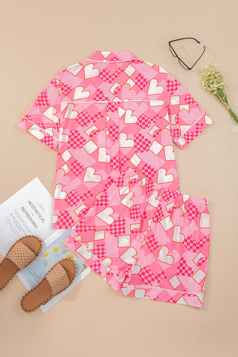 Silky Viscose Heart Print Button Front Pajama Set