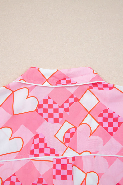 Silky Viscose Heart Print Button Front Pajama Set