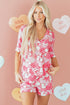 Silky Viscose Heart Print Button Front Pajama Set