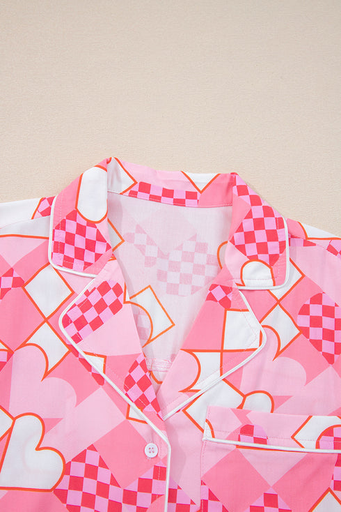 Silky Viscose Heart Print Button Front Pajama Set