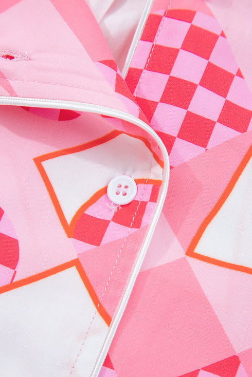 Silky Viscose Heart Print Button Front Pajama Set