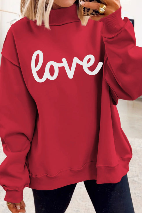 Sketch Heart Graphic Mock Neck Pullover Sweatshirt
