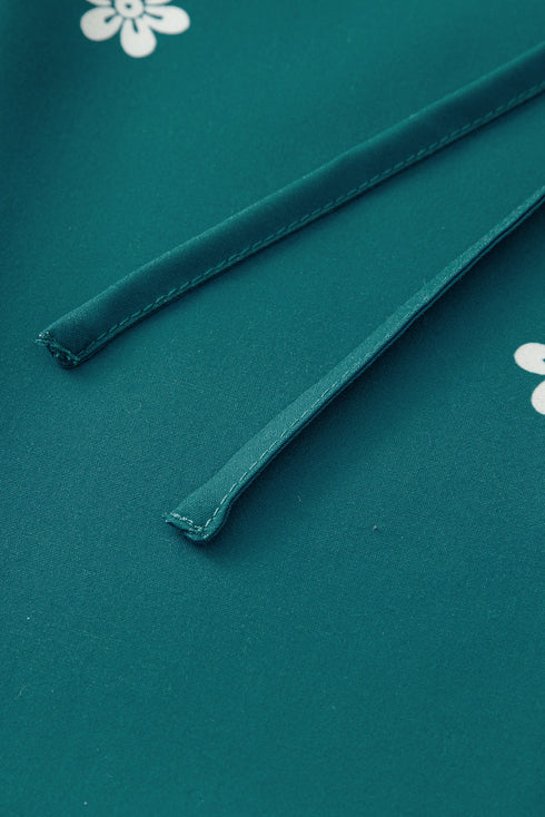 Skobeloff Boho Floral Ruffle Puff Sleeve Lace-up V Neck Mini Dress