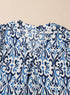 Sky Blue Boho Abstract Print Pintuck Detail Ruffled Top