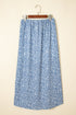 Sky Blue Boho Floral High Waist Long Skirt With Side Split