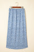 Sky Blue Boho Floral High Waist Long Skirt With Side Split