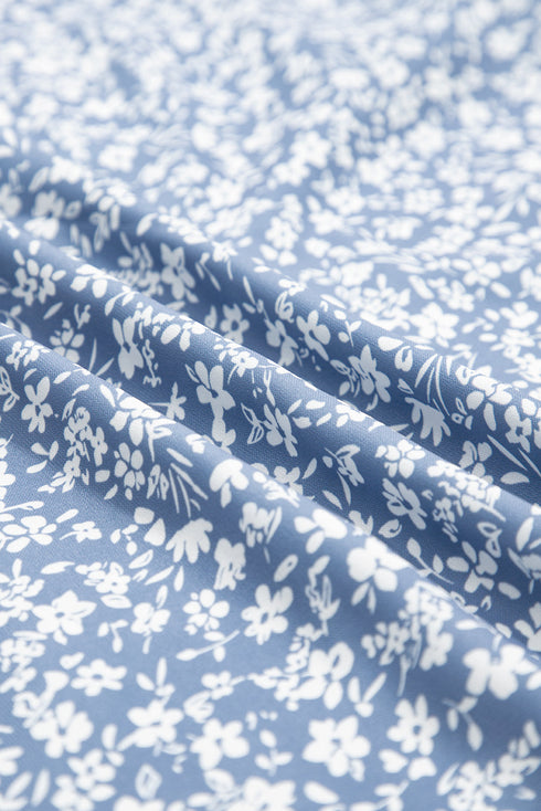 Sky Blue Boho Floral High Waist Long Skirt With Side Split