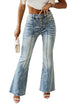 Sky Blue Button Fly Seamed Flare Jeans