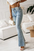 Sky Blue Button Fly Seamed Flare Jeans