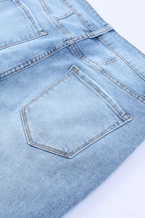 Sky Blue Button Fly Seamed Flare Jeans