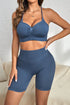 Sky Blue Criss Cross Crop Top and High Waist Shorts Active Set