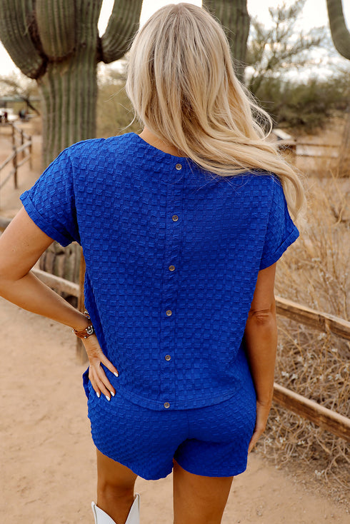 Sky Blue Flag Pattern Sequined Bows Donuts Loose 2pcs Shorts Set