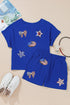 Sky Blue Flag Pattern Sequined Bows Donuts Loose 2pcs Shorts Set