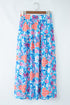 Sky Blue Floral Printed High Waist Split Wrap Long Skirt