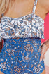 Sky Blue Floral Printed Ruffle Removable Strap One Piece Swimsuit