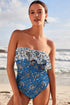 Sky Blue Floral Printed Ruffle Removable Strap One Piece Swimsuit