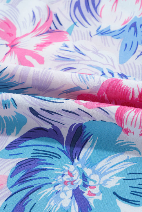 Sky Blue Floral Printed Sleeveless O Neck Knot Waist Maxi Dress