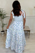 Sky Blue Floral Smocked Tied Straps A-Lined Tiered Maxi Dress