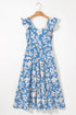 Sky Blue Floral U Neck Flutter Shoulder Tiered Flowy Midi Dress