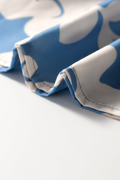 Sky Blue Floral U Neck Flutter Shoulder Tiered Flowy Midi Dress