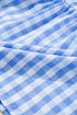 Sky Blue Gingham Short Sleeve Button Tie Split Neck Loose Mini Dress