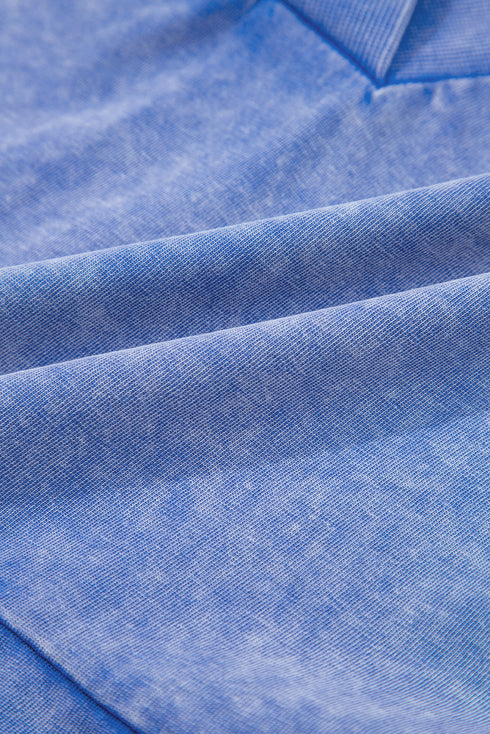 Sky Blue Mineral Wash Pocketed Sleeveless V Neck Loose Romper