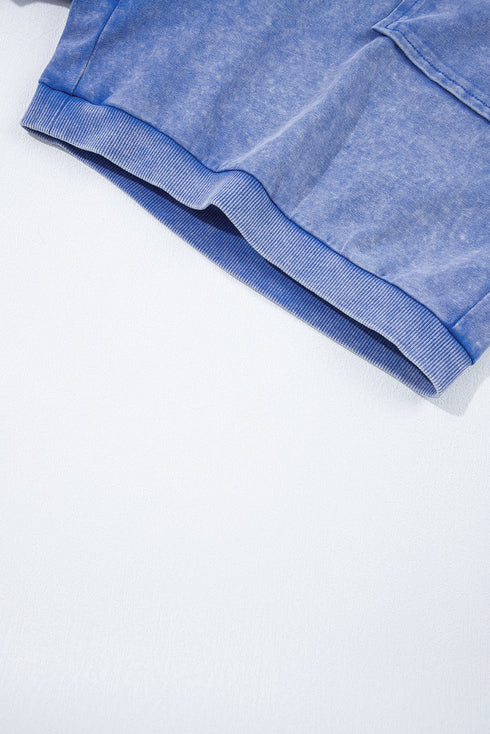 Sky Blue Mineral Wash Pocketed Sleeveless V Neck Loose Romper